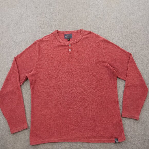 Lucky Brand Shirt Large Red Henley Thermal Pullover Long Sleeve Button - Picture 1 of 14